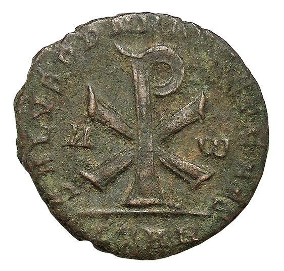 RIC VIII Arelate 202 Magnentius reverse, ☧ flanked by A and ω