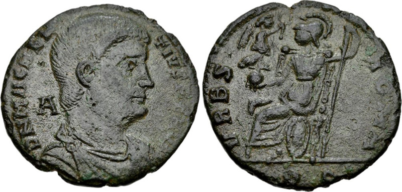 RIC VIII Arelate 206 Constantius II reverse, Three standards