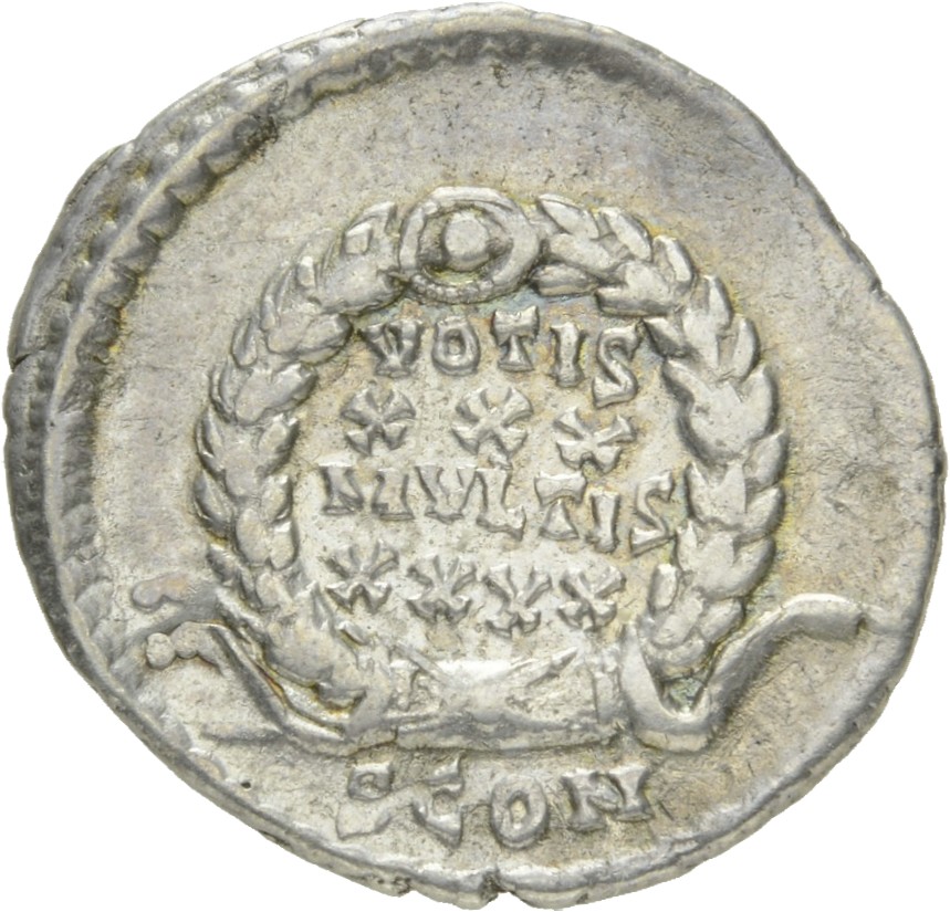 RIC VIII Arelate 207 Constantius II reverse, VOTIS/XXX/MVLTIS/XXXX within a wreath