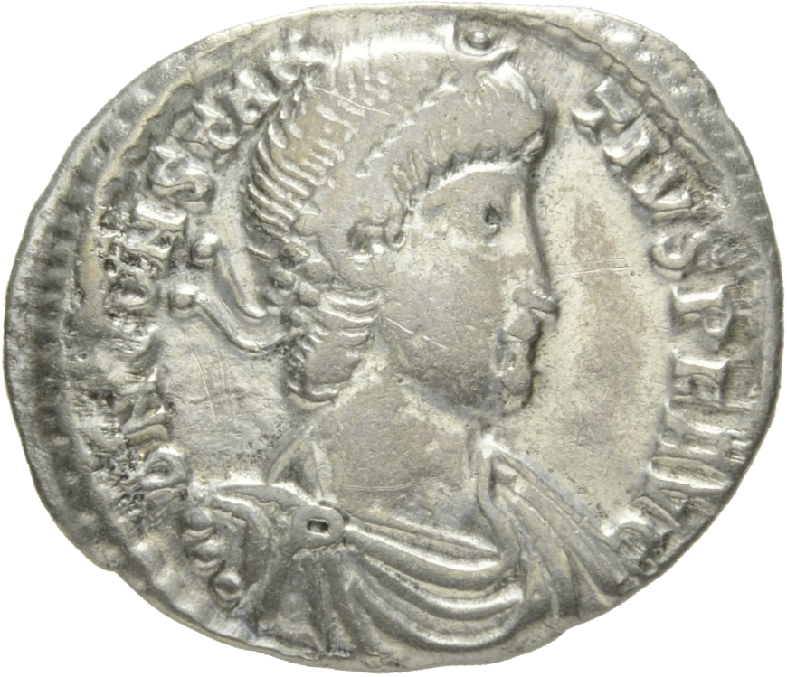 RIC VIII Arelate 207 Constantius II obverse, Bust of Constantius II, pearl-diademed, draped, cuirassed, right