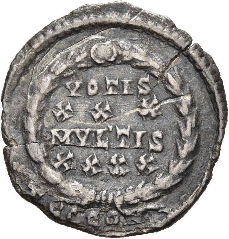 RIC VIII Arelate 208 Constantius II reverse, VOTIS/XXX/MVLTIS/XXXX within a wreath