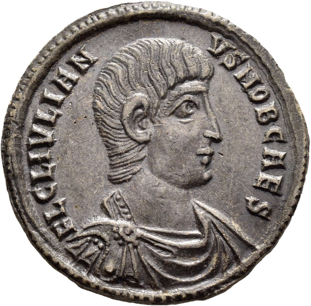 RIC VIII Arelate 231 Constantius II obverse, Bust of Julian, bareheaded, draped, cuirassed, right