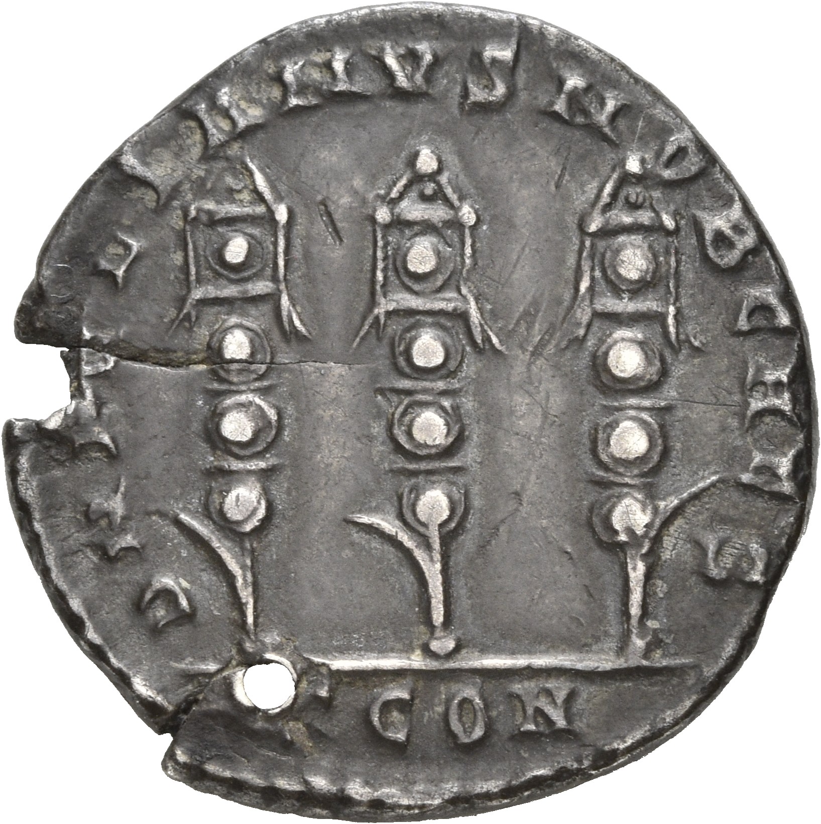 RIC VIII Arelate 249 Constantius II reverse, Three standards
