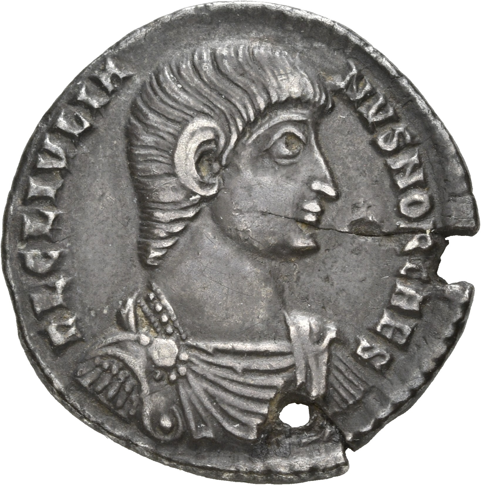 RIC VIII Arelate 249 Constantius II obverse, Bust of Julian, bareheaded, draped, cuirassed, right