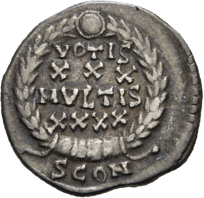RIC VIII Arelate 261 Constantius II reverse, VOTIS/XXX/MVLTIS/XXXX within a wreath