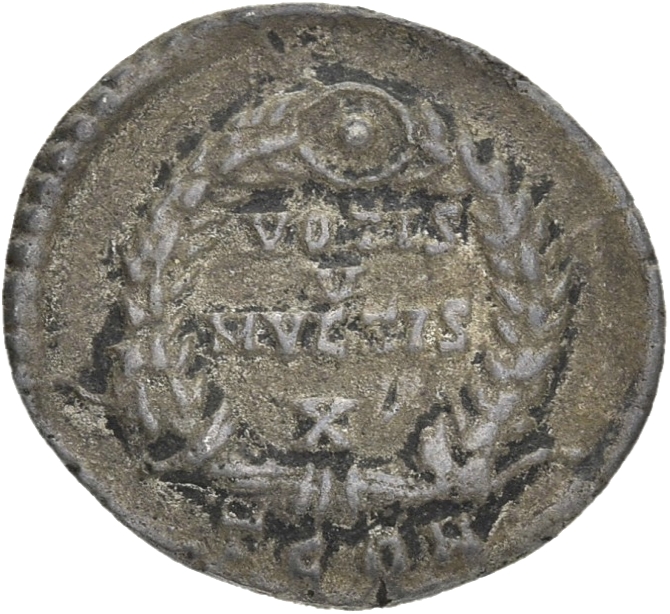 RIC VIII Arelate 263 Constantius II reverse, VOTIS/V/MVLTIS/X within a wreath