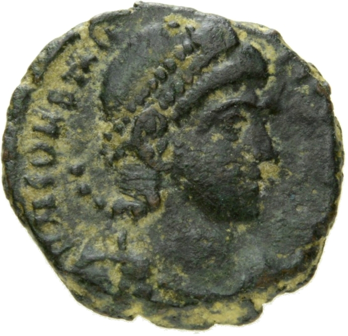 RIC VIII Arelate 272 Constantius II obverse, Bust of Constantius II, pearl-diademed, draped, cuirassed, right