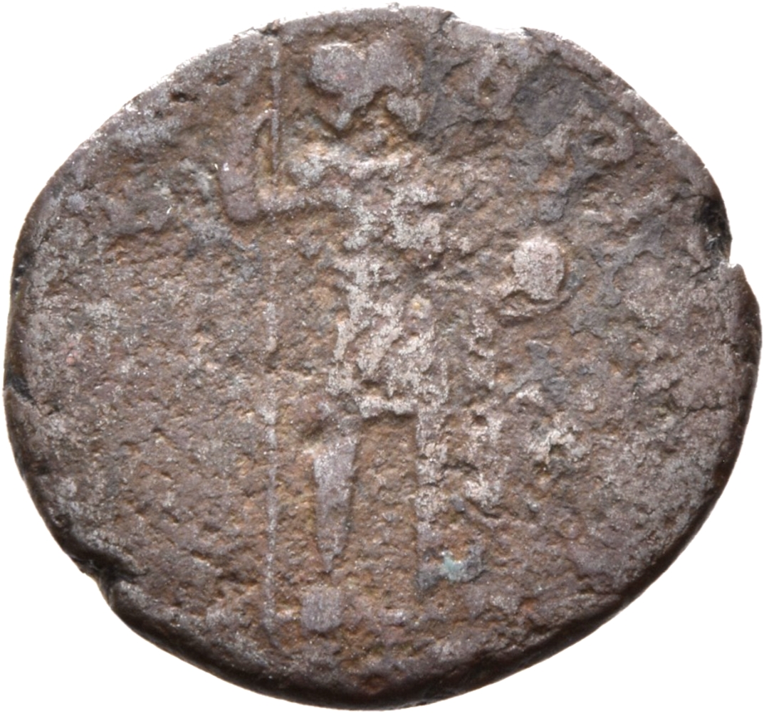 RIC VIII Arelate 40 Constantine II reverse, Constantine I, draped, cuirassed, standing left, holding globe in right hand a...