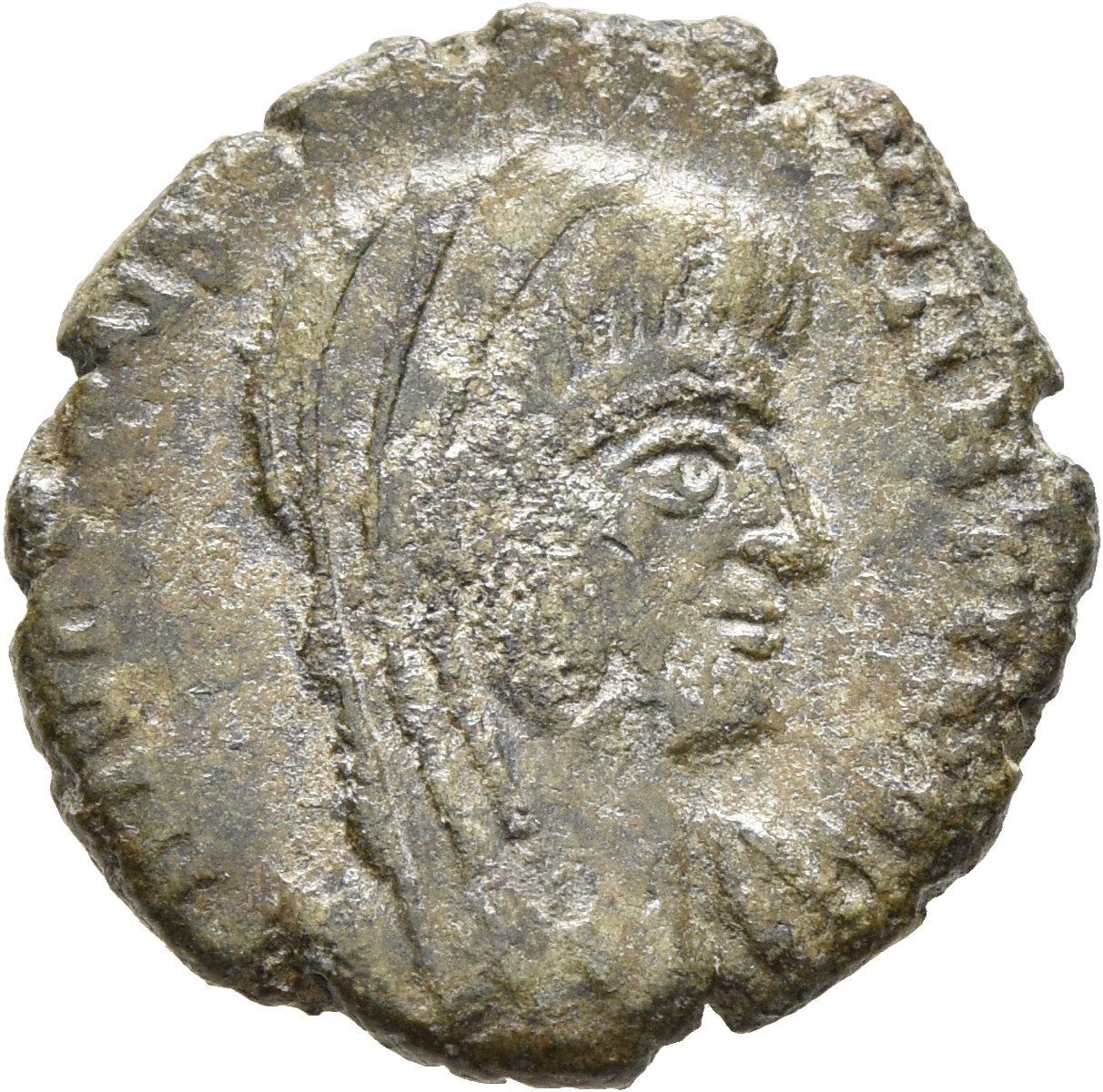RIC VIII Arelate 40 Constantine II obverse — Bust of Constantine I, veiled, draped, cuirassed, right