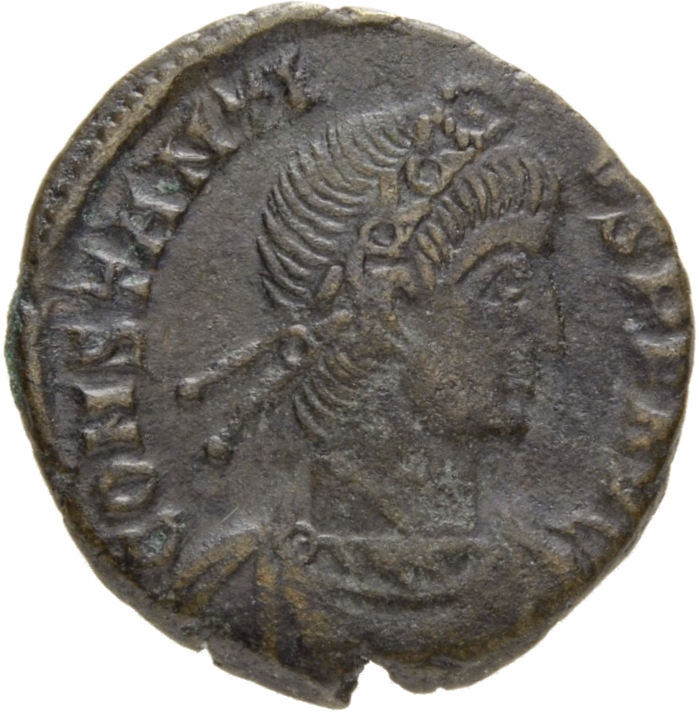 RIC VIII Arelate 56 Constantine II obverse, Bust of Constantius II, laureate, rosette-diademed, draped, cuirassed, right