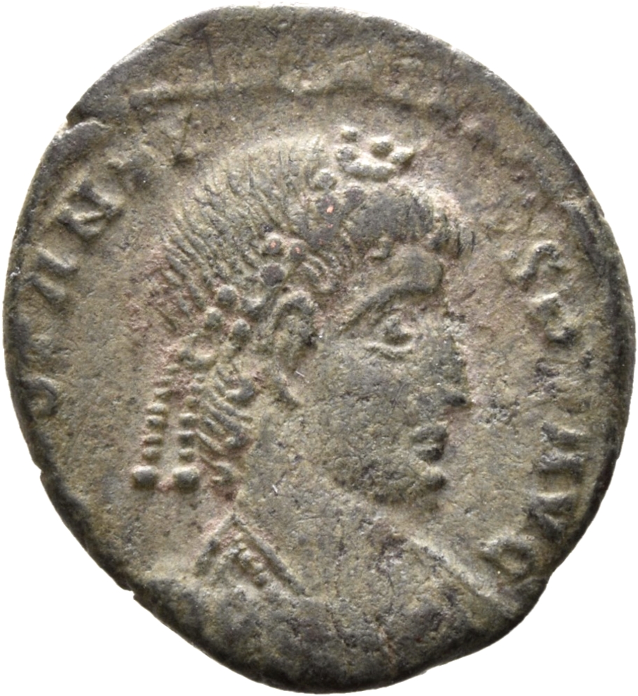 RIC VIII Arelate 83 Constans obverse, Bust of Constantius II, rosette-diademed, draped, cuirassed, right
