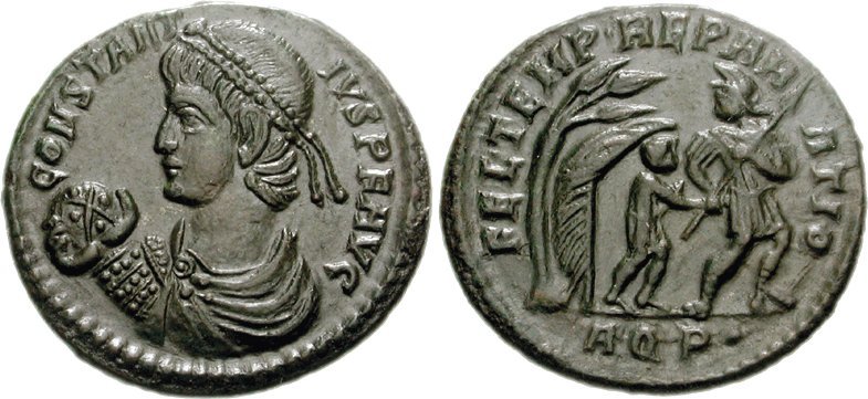 RIC VIII Constantinople 102 Constantius II obverse, Bust of Constantius II, pearl-diademed, draped, cuirassed, right
