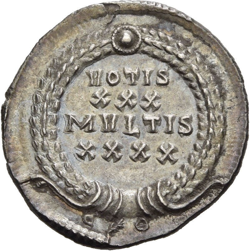 RIC VIII Constantinople 104 Constantius II reverse, VOTIS/XXX/MVLTIS/XXXX within a wreath