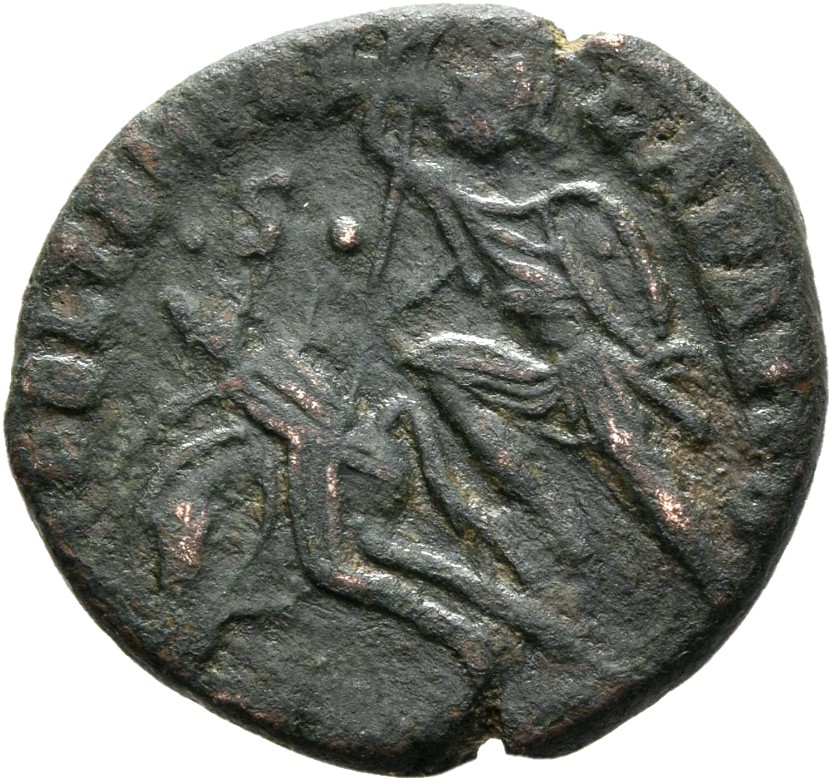 RIC VIII Constantinople 117 Constantius II reverse, Soldier, helmeted, draped, cuirassed, advancing left, spearing fallen ...