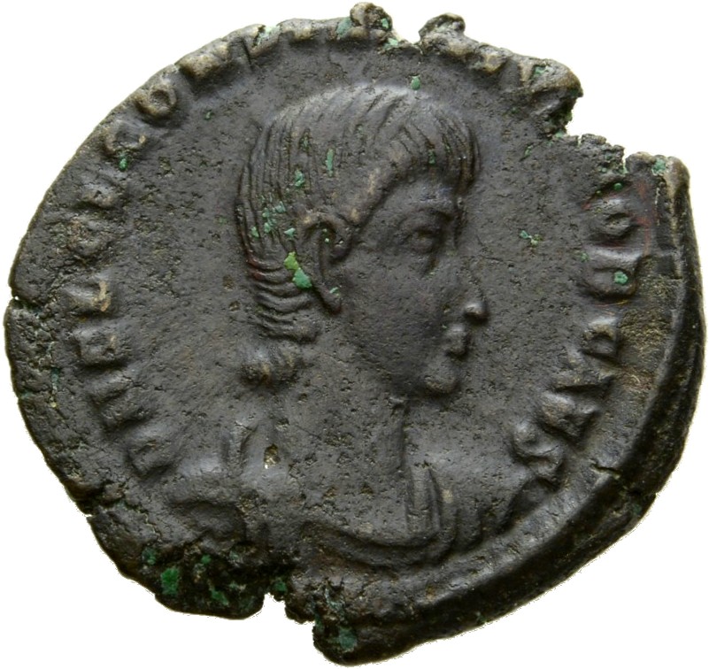 RIC VIII Constantinople 120 Constantius II obverse — Bust of Constantius Gallus, bareheaded, draped, cuirassed, right