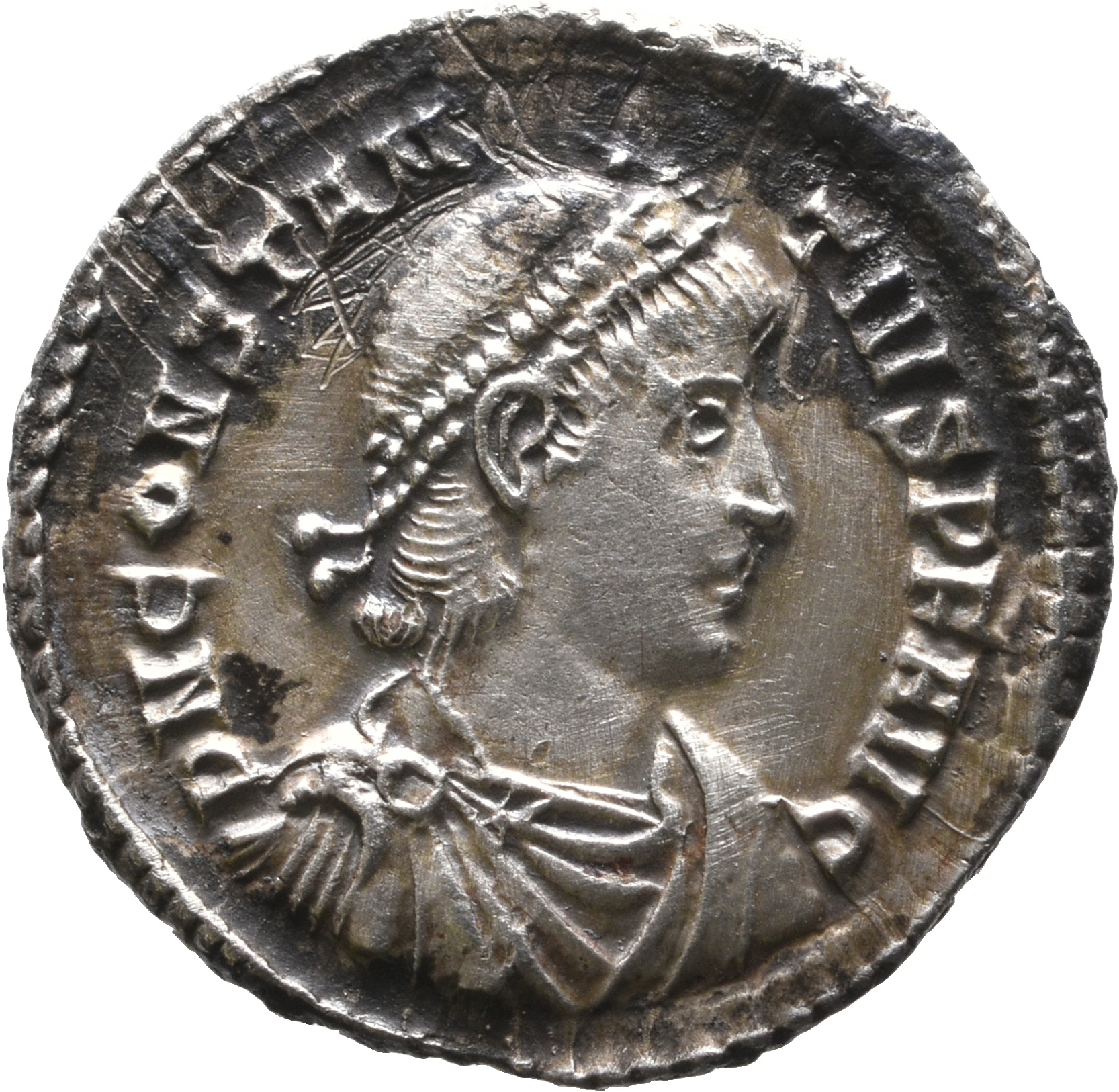 RIC VIII Constantinople 133 Constantius II obverse, Bust of Constantius II, pearl-diademed, draped, cuirassed, right