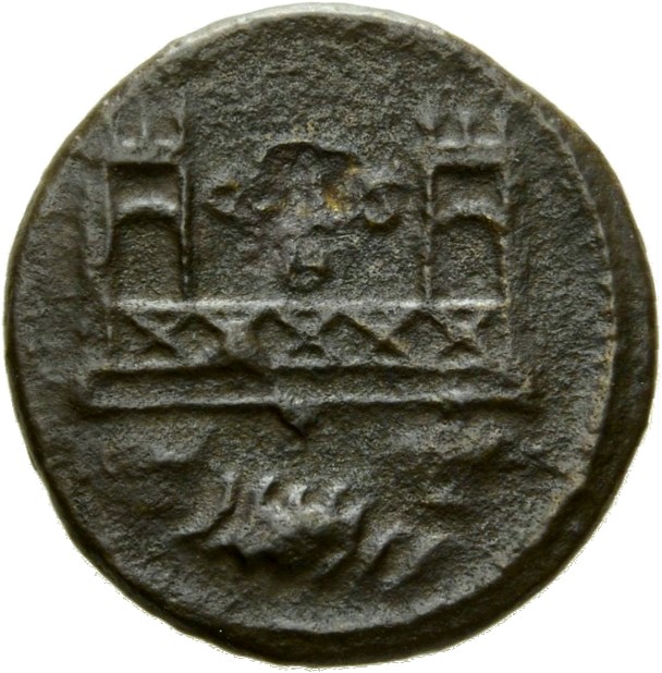 RIC VIII Constantinople 21 Constantine I reverse, Bridge over a river