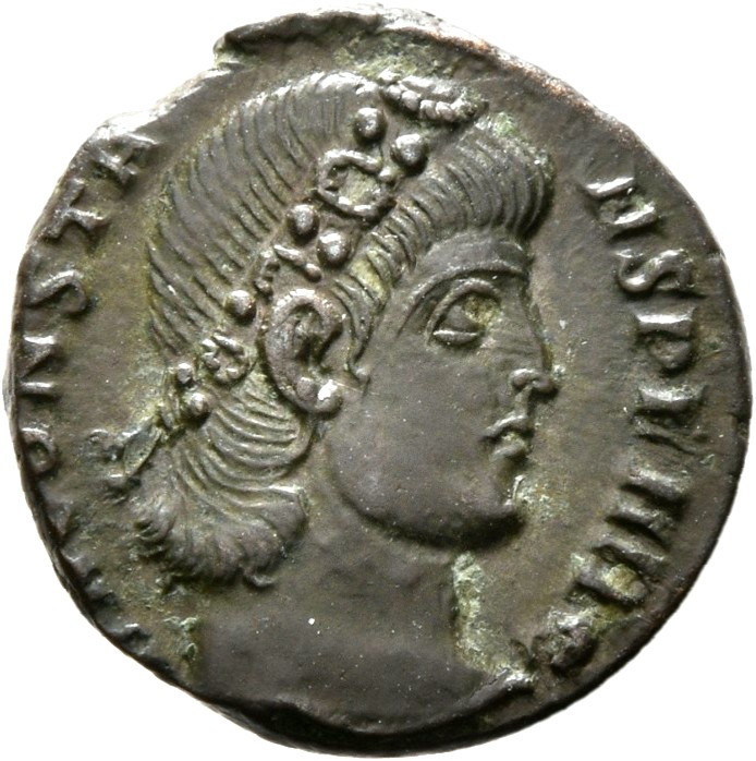 RIC VIII Constantinople 29 Constantius II obverse, Head of Constans, rosette-diademed, right
