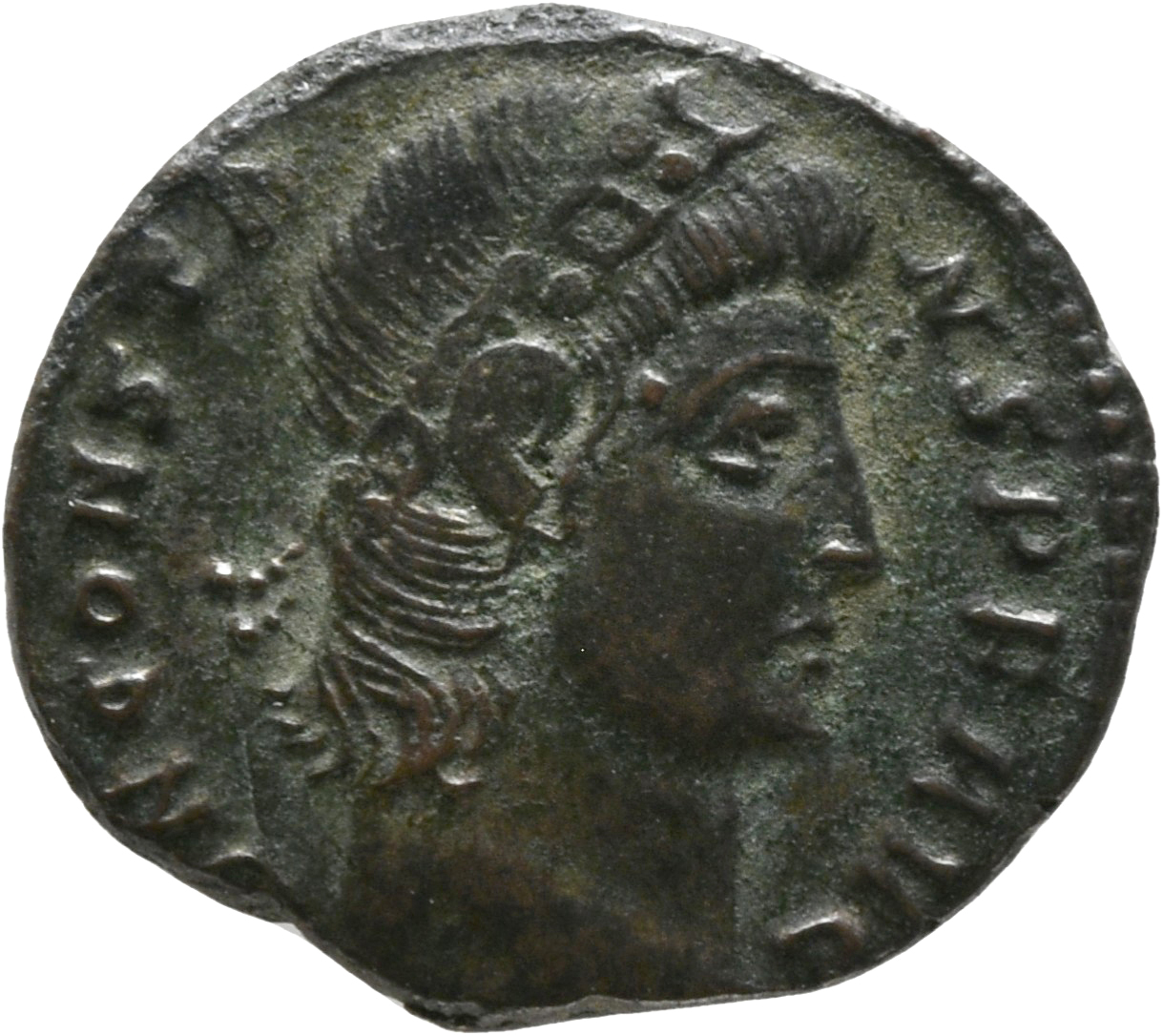 RIC VIII Constantinople 29 Constantius II obverse, Head of Constans, rosette-diademed, right