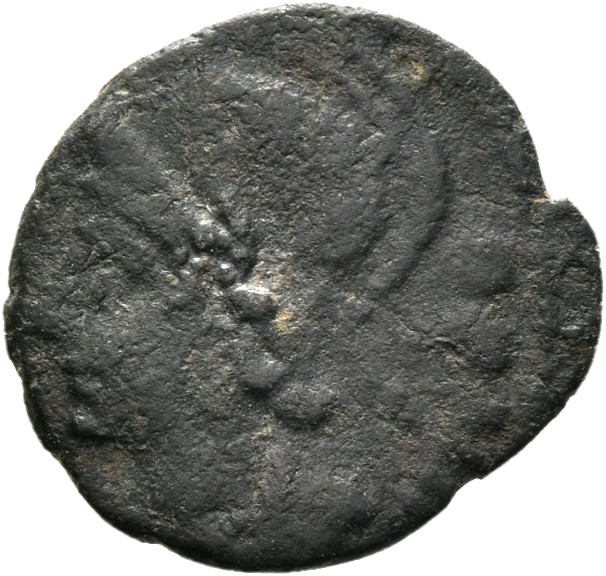 RIC VIII Constantinople 31 Constantius II obverse, Bust of Roma, visored with crested helmet, wearing ornamental mantle, left