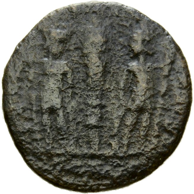 RIC VIII Constantinople 45 Constantius II reverse, Two soldiers, helmeted, draped, cuirassed, facing front, heads toward e...