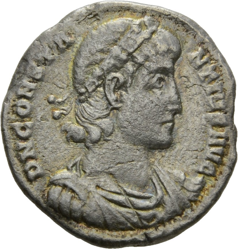 RIC VIII Constantinople 59 Constantius II obverse, Bust of Constantius II, rosette-diademed, draped, cuirassed, right