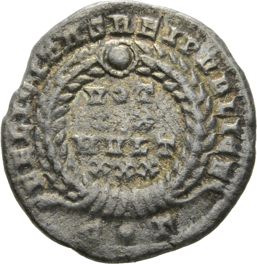 RIC VIII Constantinople 59 Constantius II reverse, VOT/XX/MVLT/XXX within a wreath