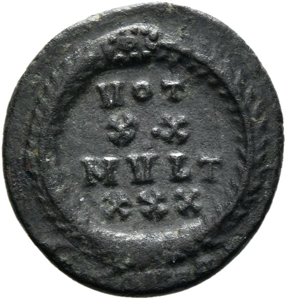 RIC VIII Constantinople 67 Constantius II reverse, VOT/XX/MVLT/XXX within a wreath