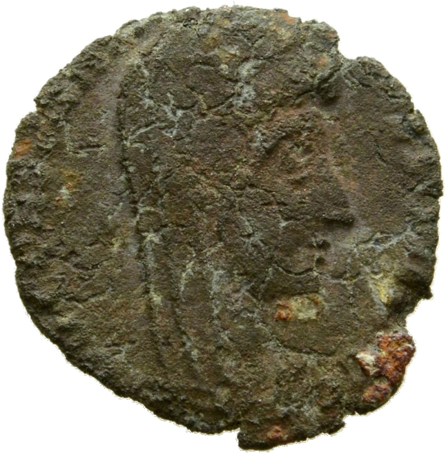 RIC VIII Constantinople 68 Constantius II obverse, Bust of Constantine I, veiled, draped, cuirassed, right