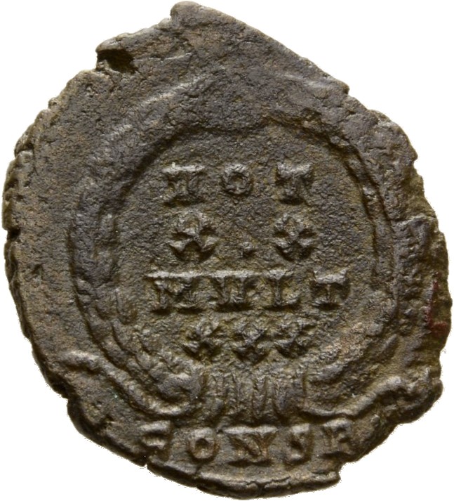 RIC VIII Constantinople 69 Constantius II reverse, VOT/XX/MVLT/XXX within a wreath