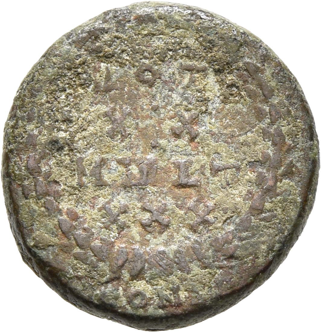 RIC VIII Constantinople 69 Constantius II reverse, VOT/XX/MVLT/XXX within a wreath