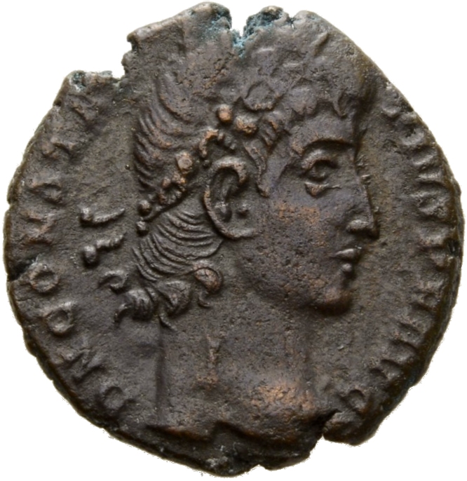 RIC VIII Constantinople 76 Constantius II obverse, Head of Constantius II, rosette-diademed, right
