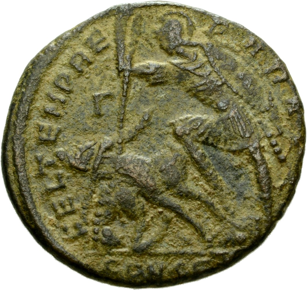RIC VIII Constantinople 82 Constantius II reverse, Soldier, helmeted, draped, cuirassed, advancing left, spearing fallen h...