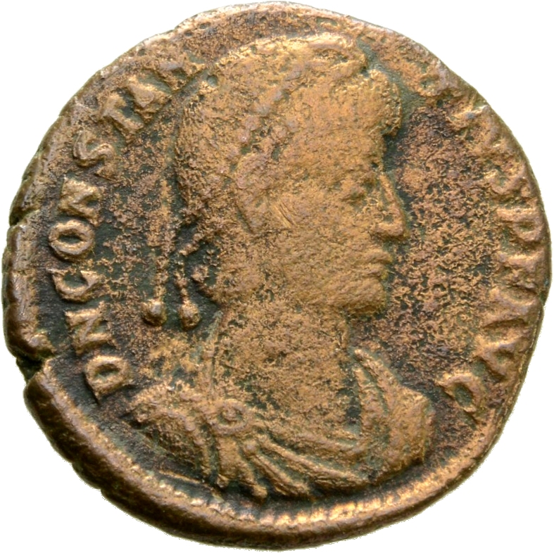 RIC VIII Cyzicus 104 Constantius II obverse, Bust of Constantius II, pearl-diademed, draped, cuirassed, right
