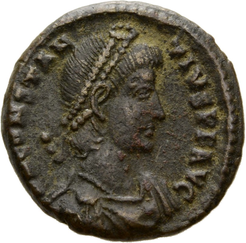 RIC VIII Cyzicus 104 Constantius II obverse, Bust of Constantius II, pearl-diademed, draped, cuirassed, right