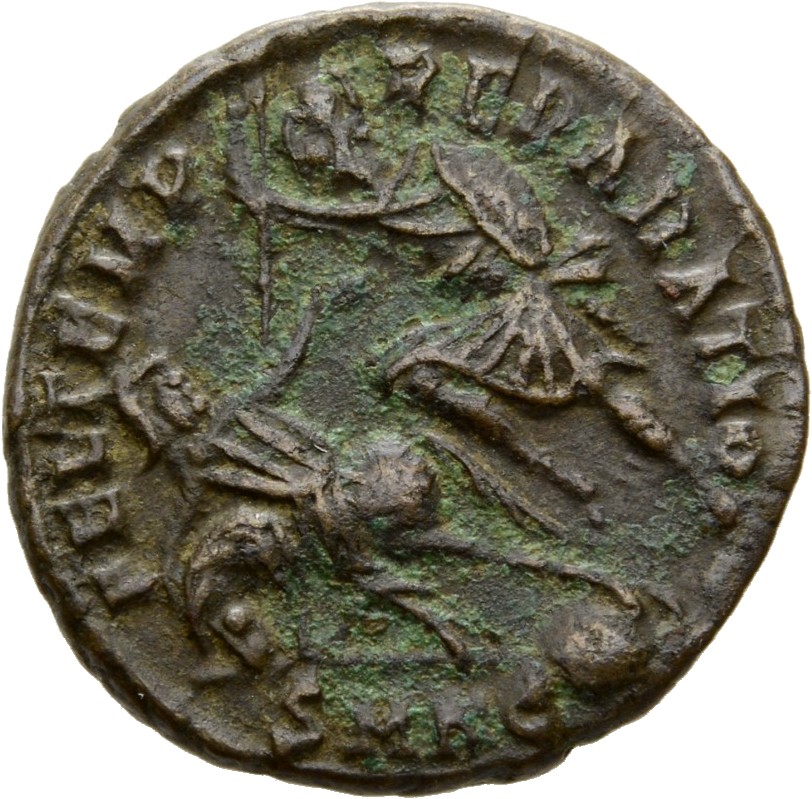 RIC VIII Cyzicus 104 Constantius II reverse, Soldier, helmeted, draped, cuirassed, advancing left, spearing fallen horsema...