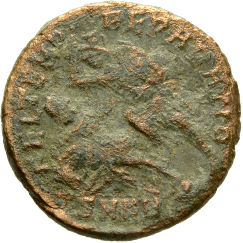 RIC VIII Cyzicus 107 Constantius II reverse, Soldier, helmeted, draped, cuirassed, advancing left, spearing fallen horsema...