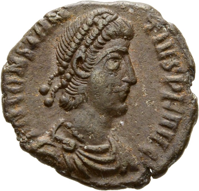 RIC VIII Cyzicus 117 Constantius II obverse, Bust of Constantius II, pearl-diademed, draped, cuirassed, right