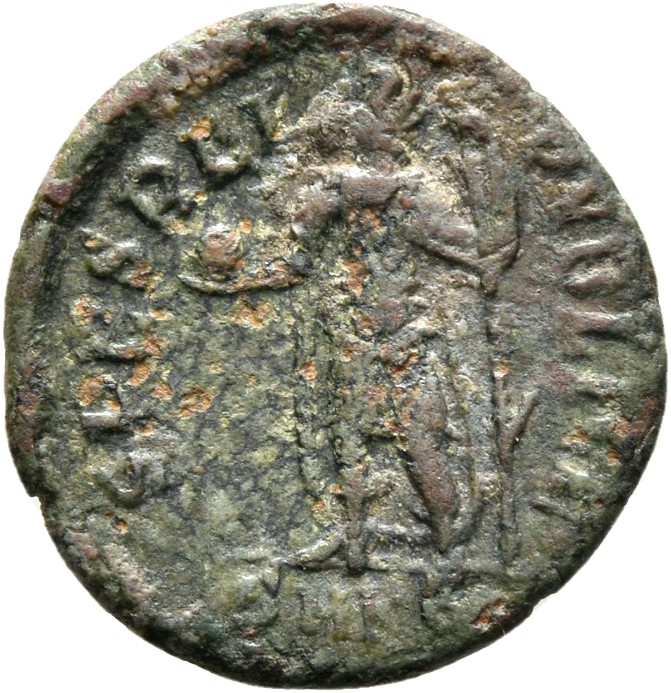 RIC VIII Cyzicus 118 Constantius II reverse, Julian, helmeted, draped, cuirassed, standing left, holding globe in right ha...