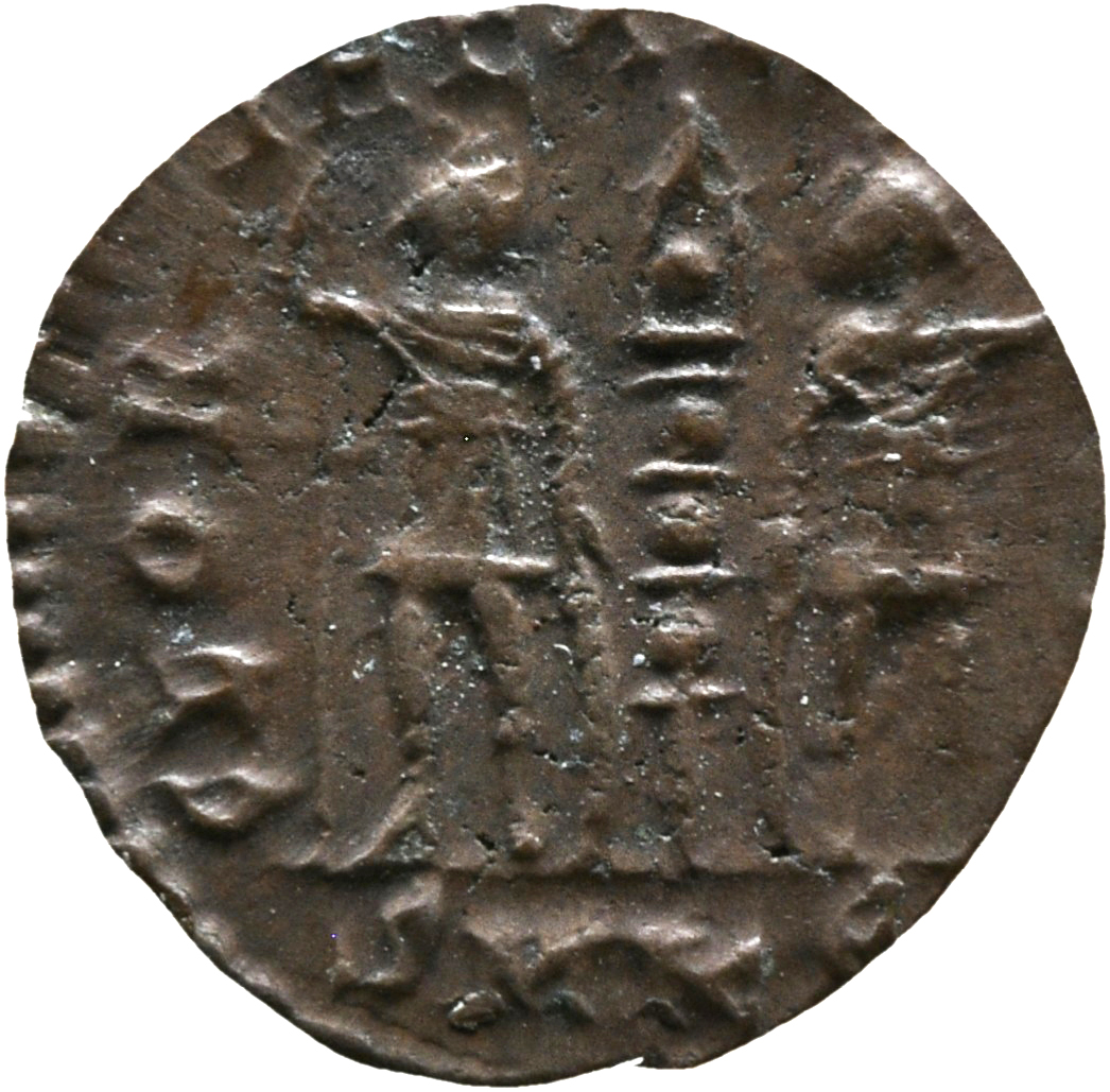 RIC VIII Cyzicus 16 Constantius II reverse, Two soldiers, helmeted, draped, cuirassed, facing front, heads toward each oth...