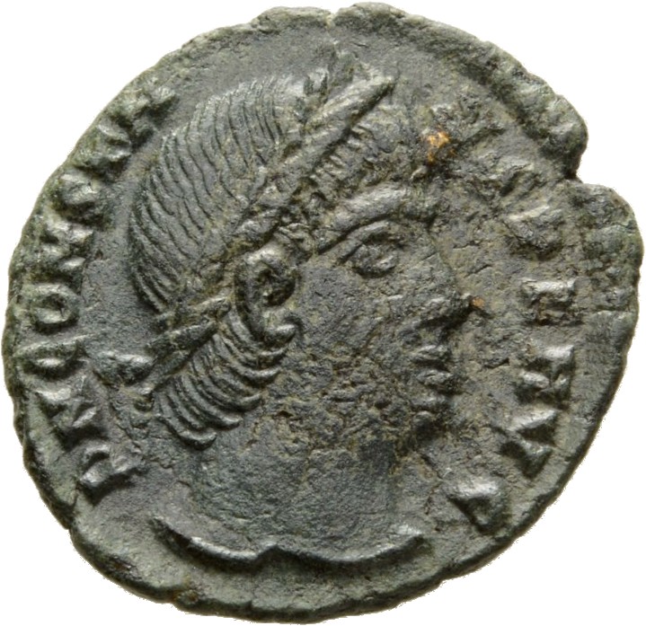 RIC VIII Cyzicus 28 Constantius II obverse, Head of Constans, laureate, right