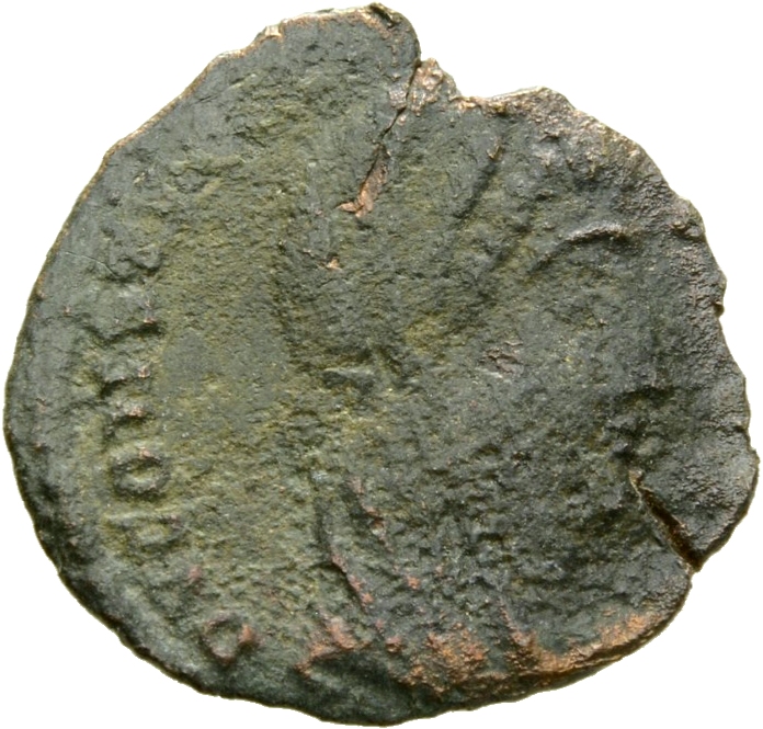 RIC VIII Cyzicus 4 Constantius II obverse, Bust of Constantine I, veiled, draped, cuirassed, right