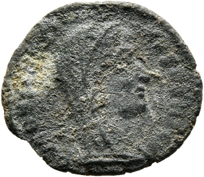 RIC VIII Cyzicus 46 Constantius II obverse, Head of Constantine I, veiled, right