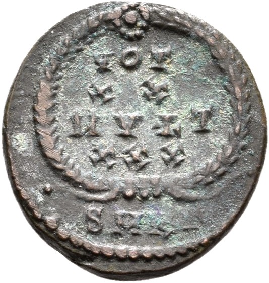 RIC VIII Cyzicus 48 Constantius II reverse, VOT/XX/MVLT/XXX within a wreath