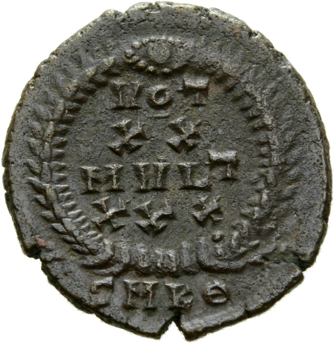 RIC VIII Cyzicus 49 Constantius II reverse, VOT/XX/MVLT/XXX within a wreath