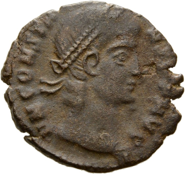 RIC VIII Cyzicus 51 Constantius II obverse, Head of Constans, pearl-diademed, right