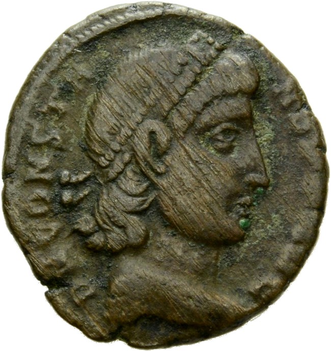 RIC VIII Cyzicus 51 Constantius II obverse, Head of Constans, pearl-diademed, right