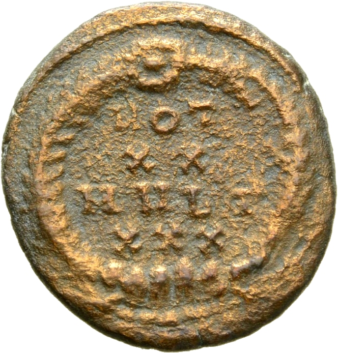 RIC VIII Cyzicus 52 Constantius II reverse, VOT/XX/MVLT/XXX within a wreath
