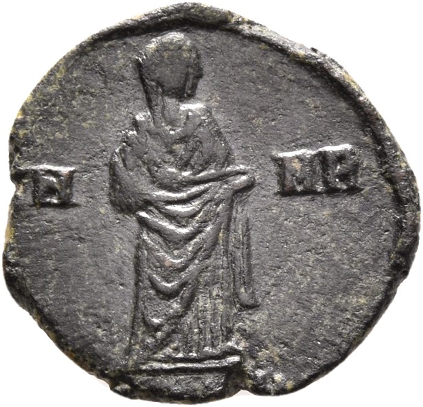 RIC VIII Cyzicus 59 Constantius II reverse, Constantine I, veiled, draped, standing right