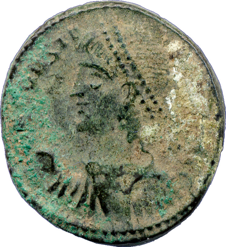 RIC VIII Cyzicus 72 Constantius II obverse — Bust of Constans, pearl-diademed, draped, cuirassed, left, holding globe in r...